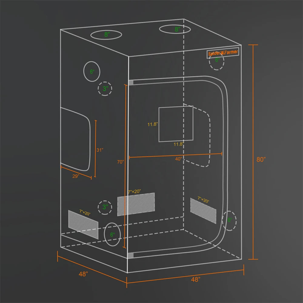 Spider Farmer SF120X120X200CM 4x4x6.5FT Grow Tent Reflective Mylar