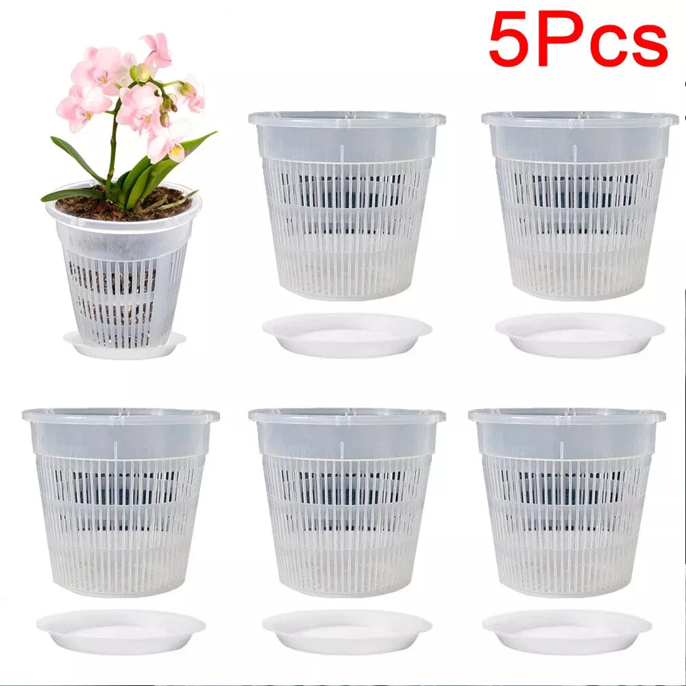 5pcs Orchid Dirt Pot With Saucers Plastic