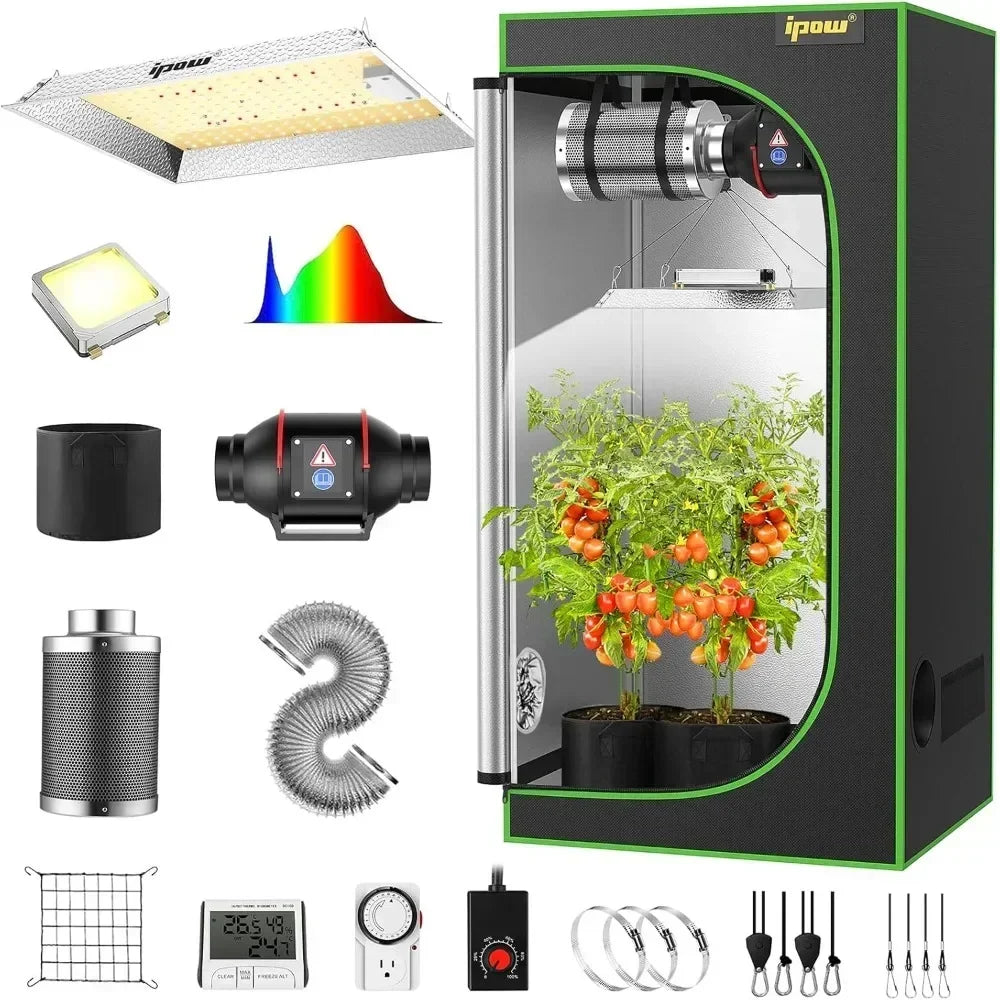 Grow Tent Kit Complete System 2x2 ft LED Grow Light Dimmable